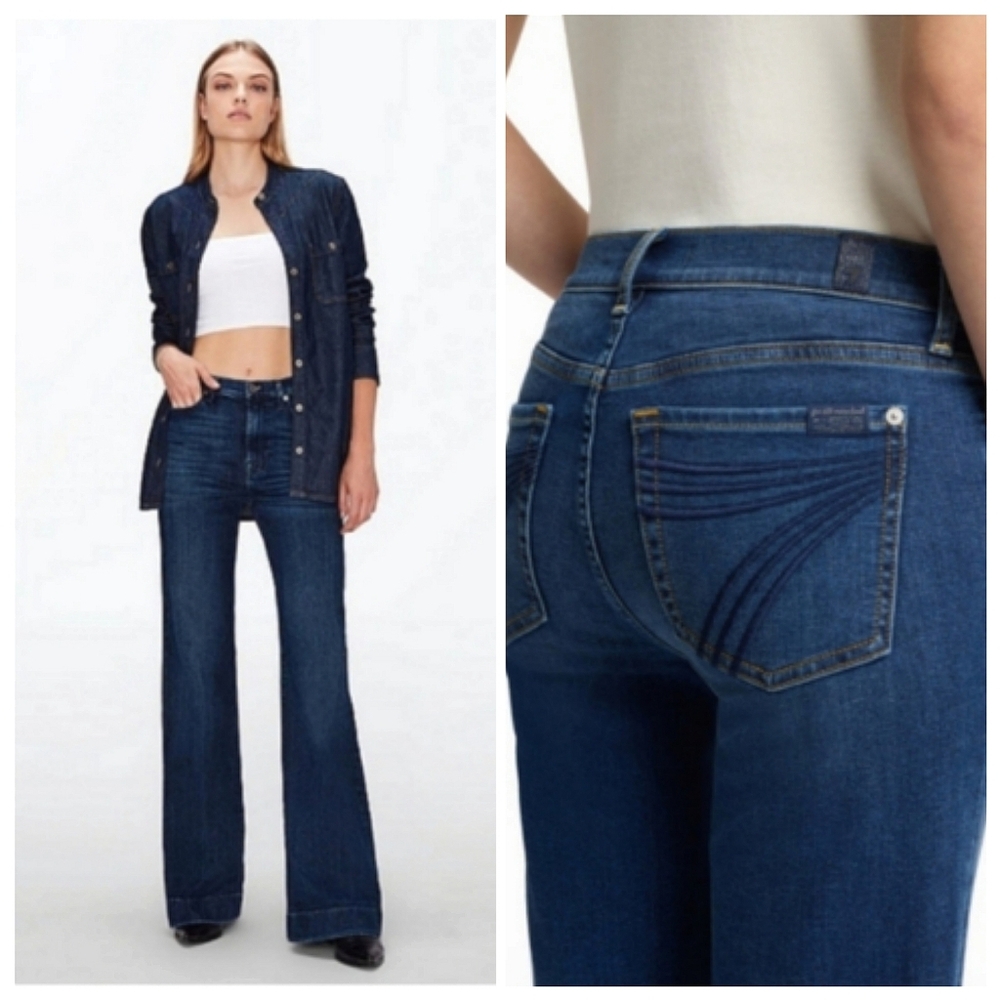 7 For All Mankind Indigo High-Rise Wide Leg Flare Jeans